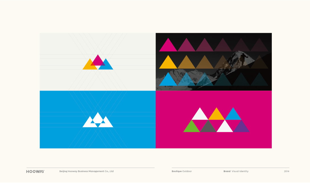 Triangle pattern system — geometric and chromatic variations on light, dark, and colored backgrounds